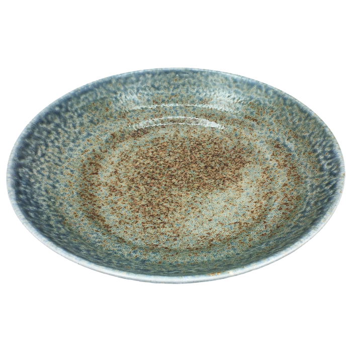 緑錆のグラデーションのポーセリンの皿 22.7 x 5.2 cm